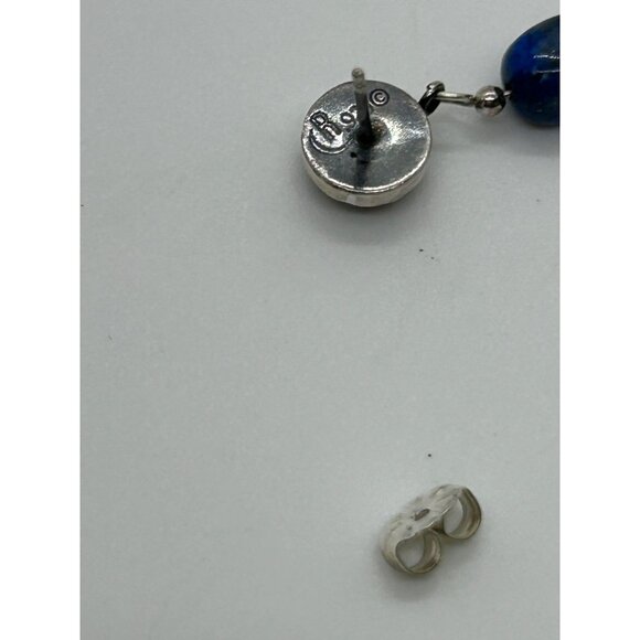 Carolyn Pollack Sterling Silver Pierced Earrings Vintage Lapis Bead Dangle Y2K - Picture 13 of 13
